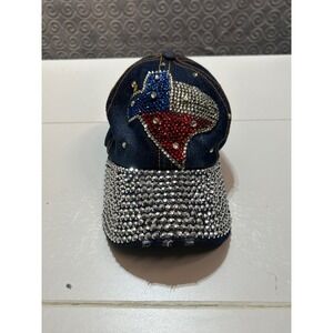 Texas Rhinestone Baseball Cap Denim Hat Silver Red Blue‎ Bling Sparkle